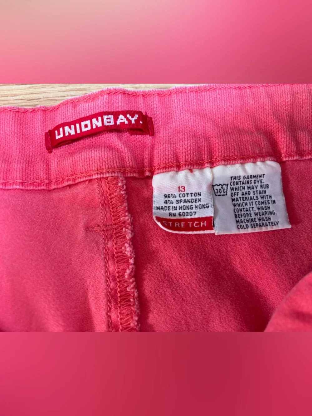 Union Bay Juniors 12/13 Stretch Bermuda Long Denim Shorts Coral Vintage Y2K 2000